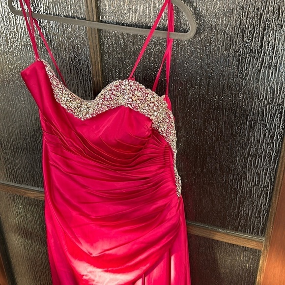 Mac Duggal Strapless Ruched Embellished Gem Gown Hot Pink Dress Size 10 - Picture 6 of 13
